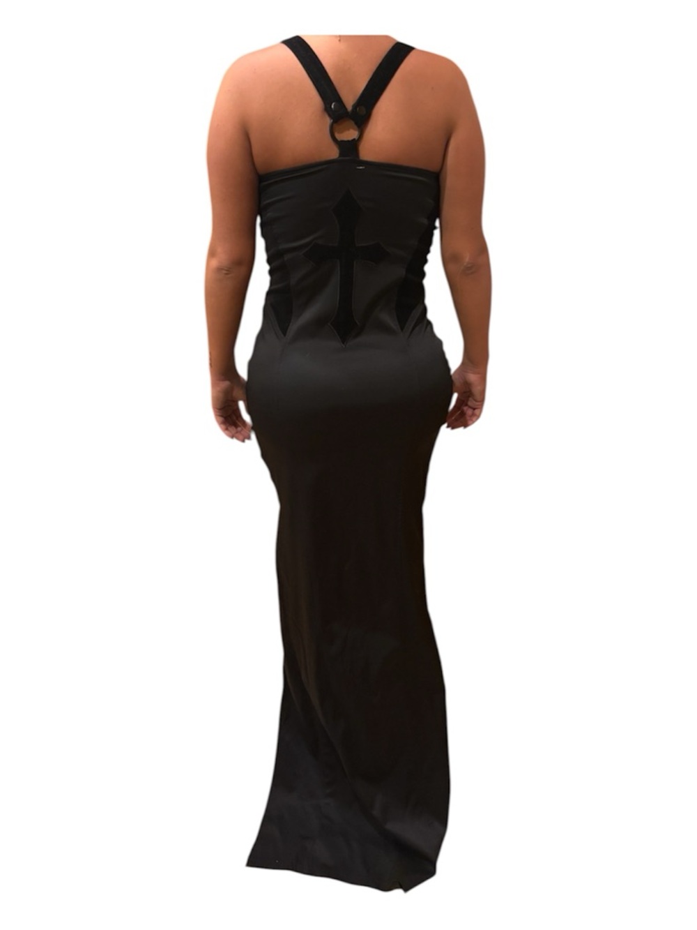 Vintage Lip Service Black Goth Maxi Dress XL O-Ring Harness Cross 90s Y2K